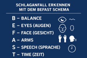Schlaganfall erkennen durch das BEFAST Schema. Erste-Hilfe-Kurs